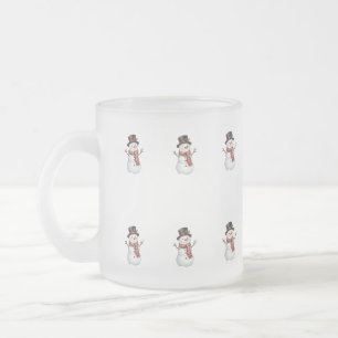 Happy Snowman Frosted Glass Coffee Mug