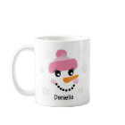 Happy Snowman (Girl) and Snowflakes - Personalised