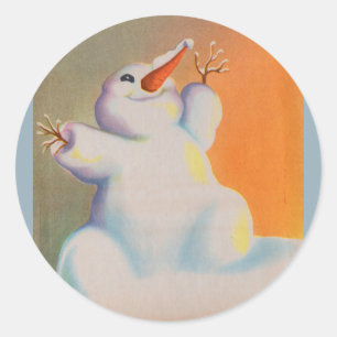 happy snowman greets the morning classic round sticker