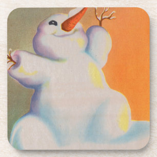 happy snowman greets the morning coaster