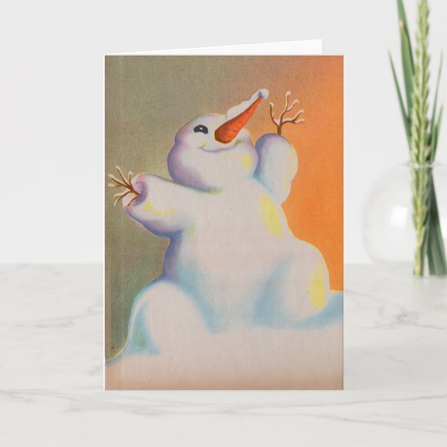 happy snowman greets the morning holiday card (Front)