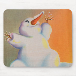 happy snowman greets the morning mouse mat