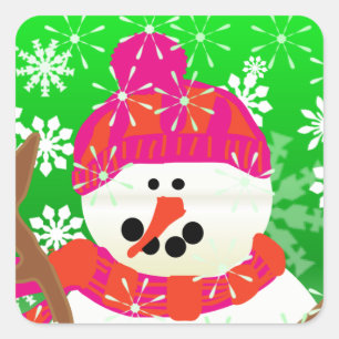 Happy Snowman Holiday Square Sticker