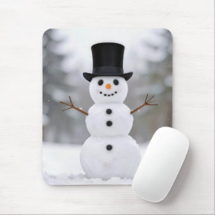 Happy Snowman In a Black Top Hat Mouse Mat