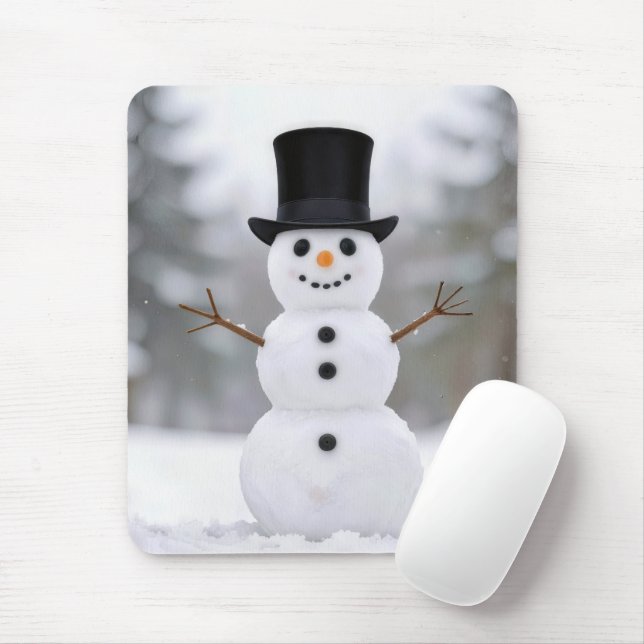 Happy Snowman In a Black Top Hat Mouse Mat (With Mouse)