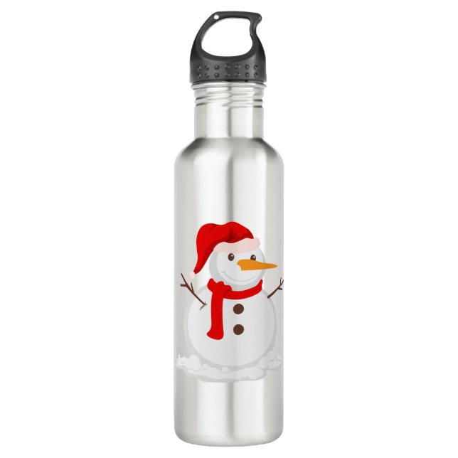 Happy Snowman in a Santa Hat 710 Ml Water Bottle (Front)