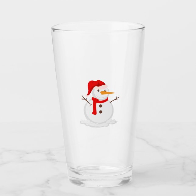 Happy Snowman in a Santa Hat Glass (Front)