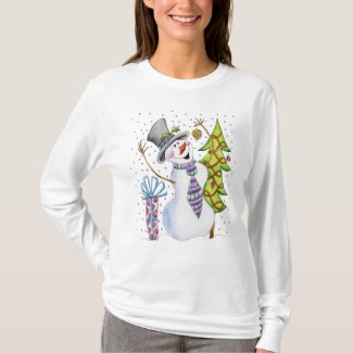 Happy Snowman Long Sleve T - Christmas Jumper T-Shirt