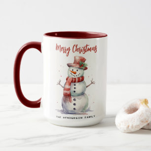 Happy Snowman Merry Christmas Custom Family Name Mug