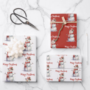 Happy Snowman Merry Christmas Wrapping Paper Sheet