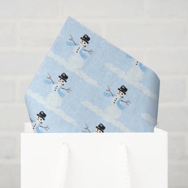 Happy Snowman Pattern Blue Christmas Winter  Tissue Paper (Gift Bag)