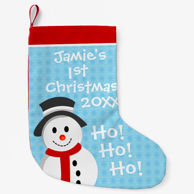 Happy Snowman Personalised Baby's 1st Christmas Small Christmas Stocking (Front)