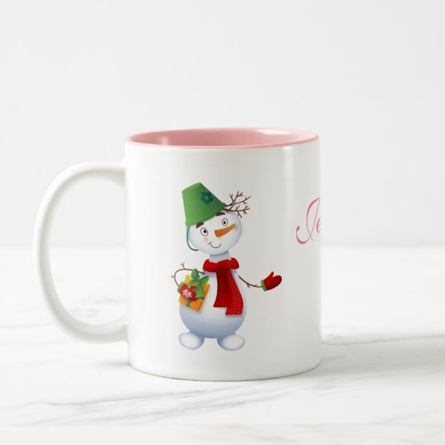 Happy Snowman Personalised Name Holiday Two-Tone C Two-Tone Coffee Mug (Left)