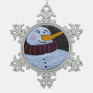 Happy Snowman Pewter Snowflake Decoration