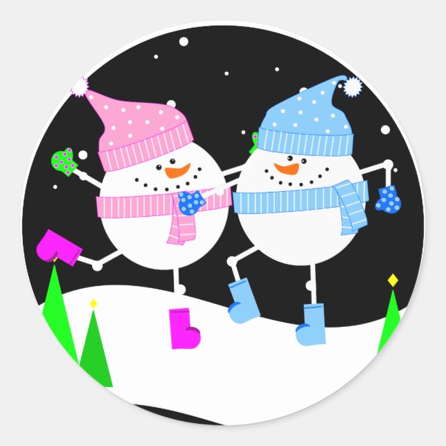 Happy Snowman Round Sticker (Front)