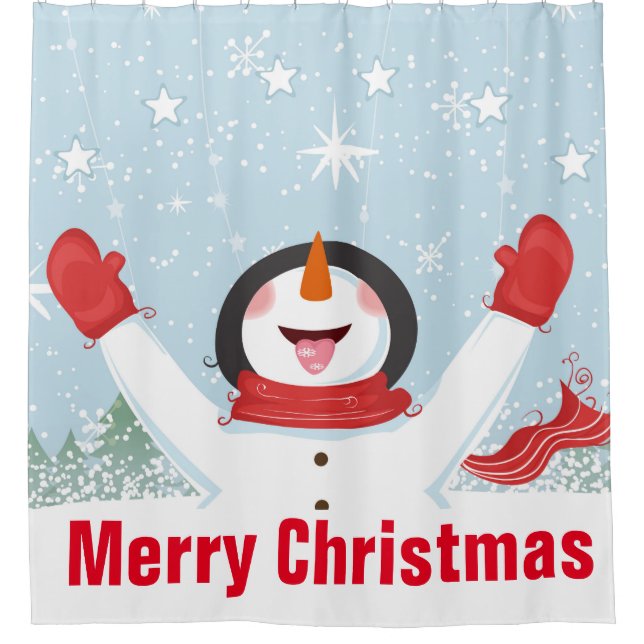 Happy Snowman Shower Curtain (Front)