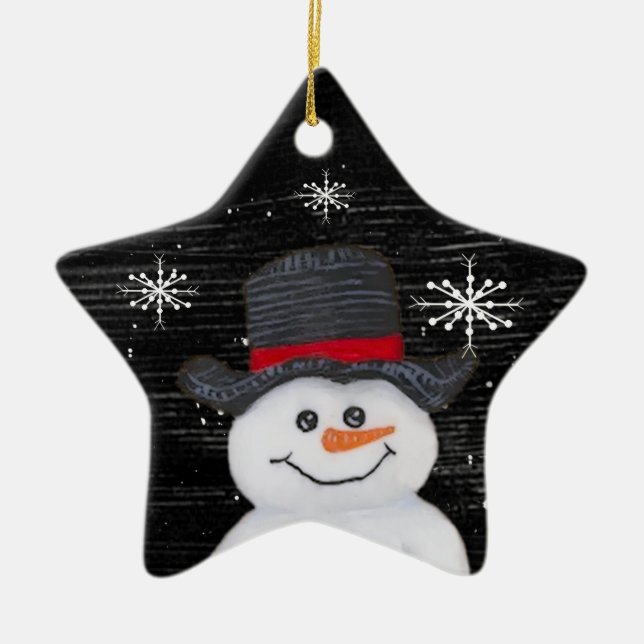 Happy Snowman Star Ornament (Front)