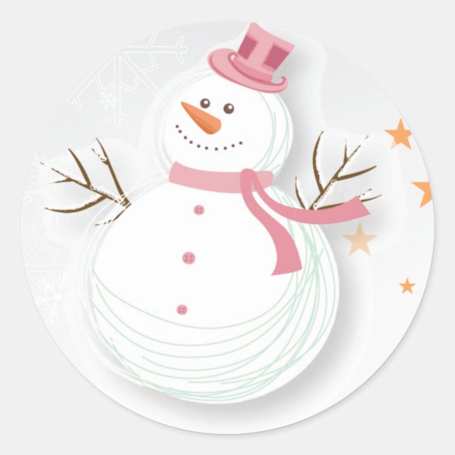 Happy Snowman Stickers - Pink (Front)
