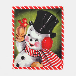 Happy Snowman Vintage Fleece Blanket