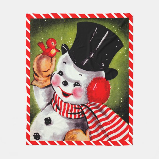 Happy Snowman Vintage Fleece Blanket (Front)