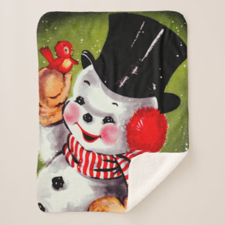 Happy Snowman Vintage Sherpa Blanket