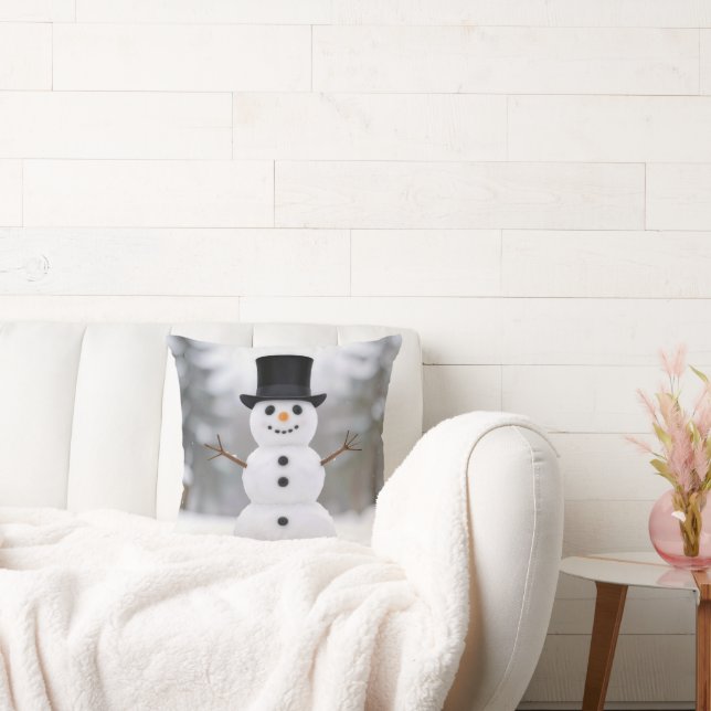 Happy Snowman Wearing a Top Hat Cushion (Couch)