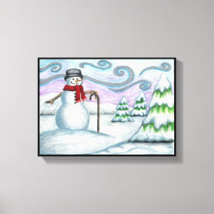 Happy Snowman Winter Wonderland Wrapped Canvas