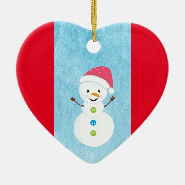 Happy Snowman with I Love You Editable Text Ceramic Tree Decoration (Front)