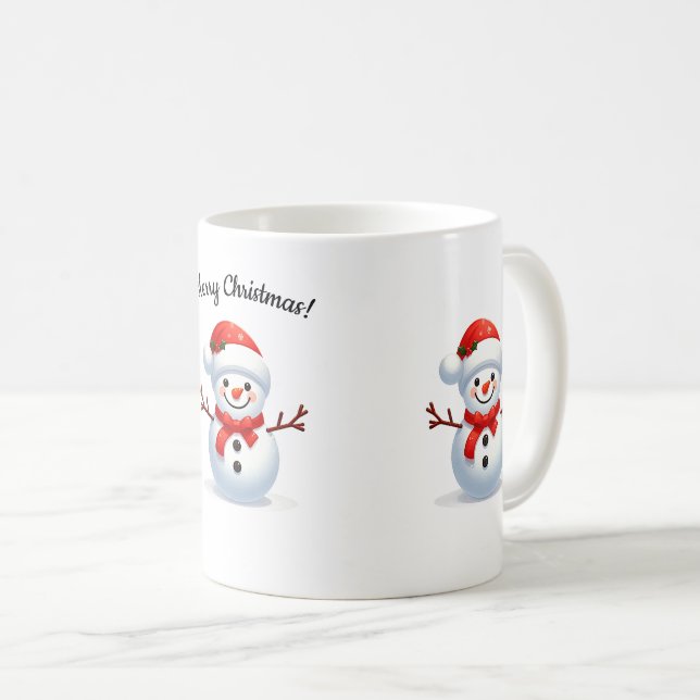 Happy Snowman with red Christmas hat Coffee Mug (Front Right)