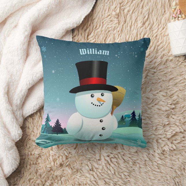 Happy Snowman With Top Felt Hat Cushion (Blanket)