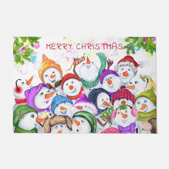 Happy Snowmans Christmas Doormat (Front)