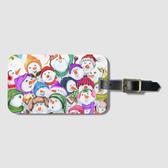 happy Snowmans Christmas Luggage Tag (Front Horizontal)