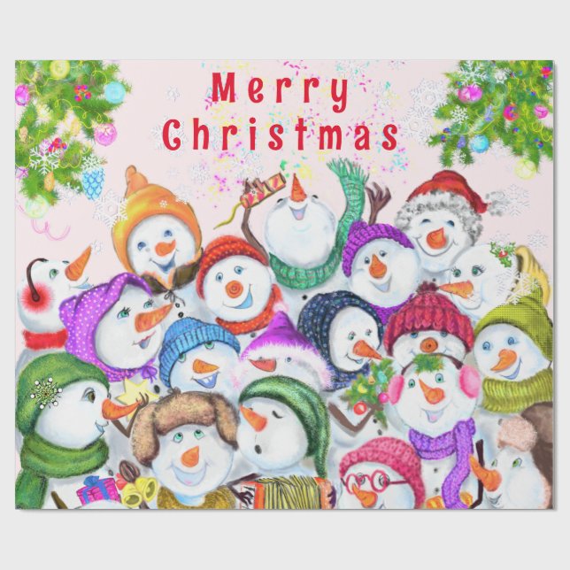 Happy Snowmans Christmas Wrapping Paper (Flat)