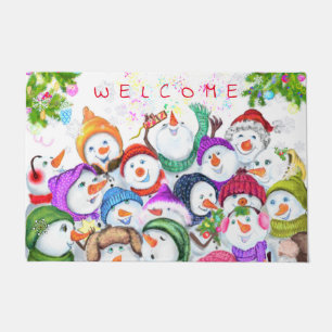 Happy Snowmans Merry Christmas Doormat Welcome