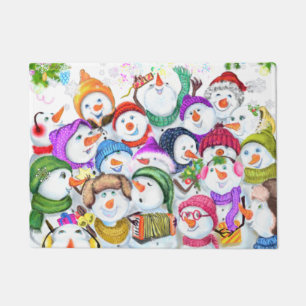Happy Snowmans Merry Christmas Party Funny Drawing Doormat