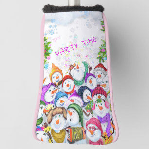 Happy Snowmans Merry Christmas Party Funny Drawing Golf Head Cover