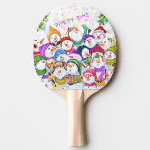 Happy Snowmans Merry Christmas Party Funny Drawing Ping Pong Paddle