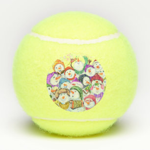 Happy Snowmans Merry Christmas Party Funny Drawing Tennis Balls