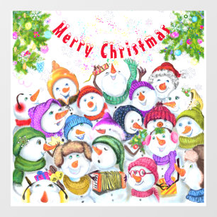 Happy Snowmans Merry Christmas Party Funny Drawing Window Cling