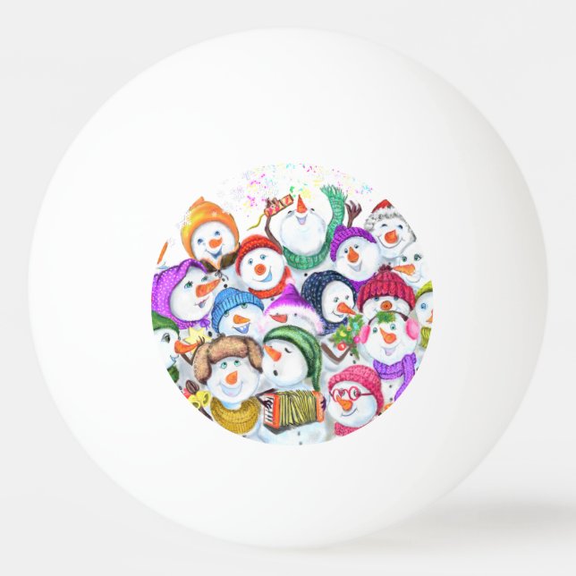 Happy Snowmans Merry Christmas Ping Pong Ball (Front)