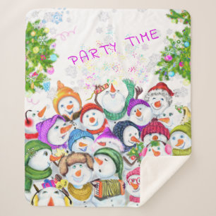 Happy Snowmans Merry Christmas Sherpa Blanket