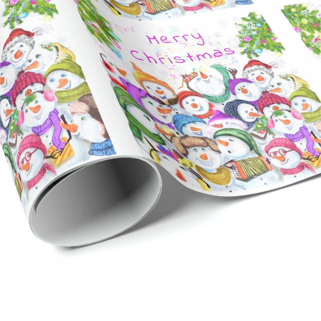 Happy Snowmans Merry Christmas Wrapping Paper (Roll Corner)
