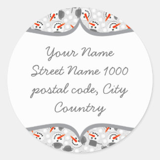 happy snowmans on grey address label