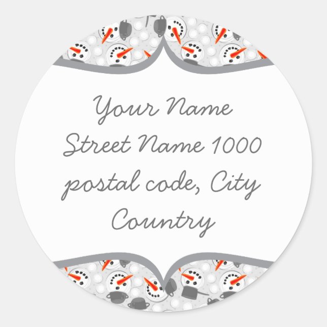 happy snowmans on grey address label (Front)