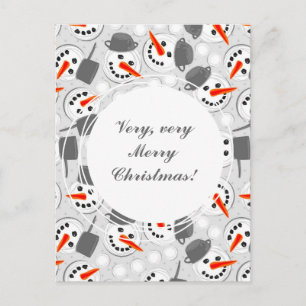 happy snowmans on grey polka dots holiday postcard