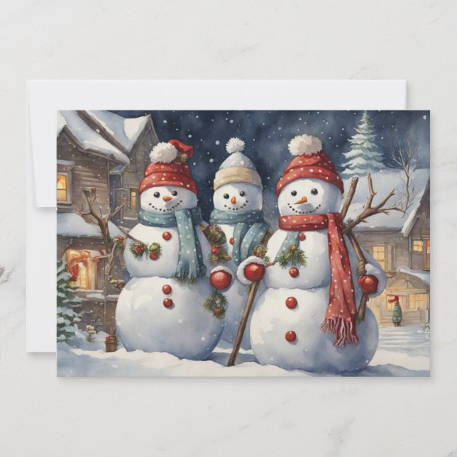 Happy Snowmen Christmas Holiday  Card (Front)