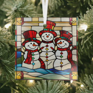 Happy Snowmen Glass Tree Decoration