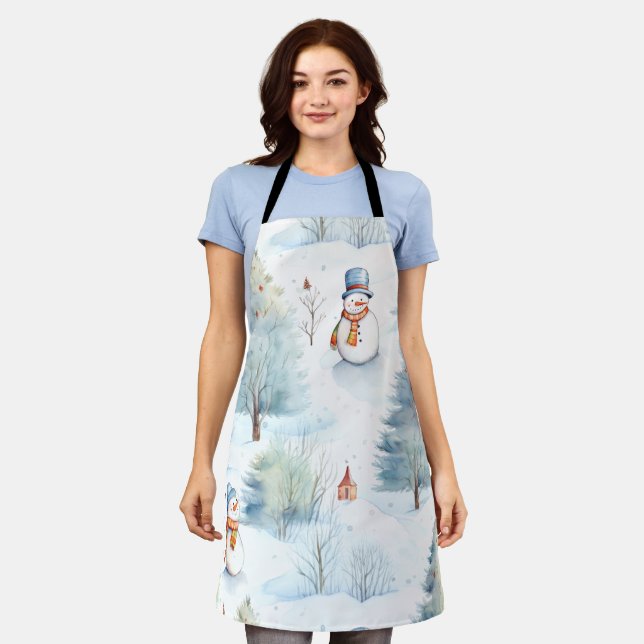 Happy Snowmen Pattern Apron (Worn)