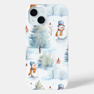 Happy Snowmen Pattern iPhone 15 Case