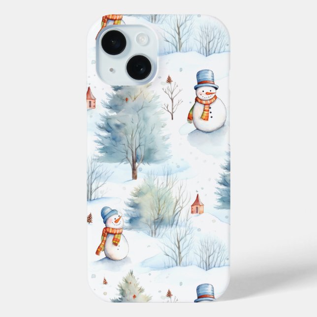 Happy Snowmen Pattern Case-Mate iPhone Case (Back)